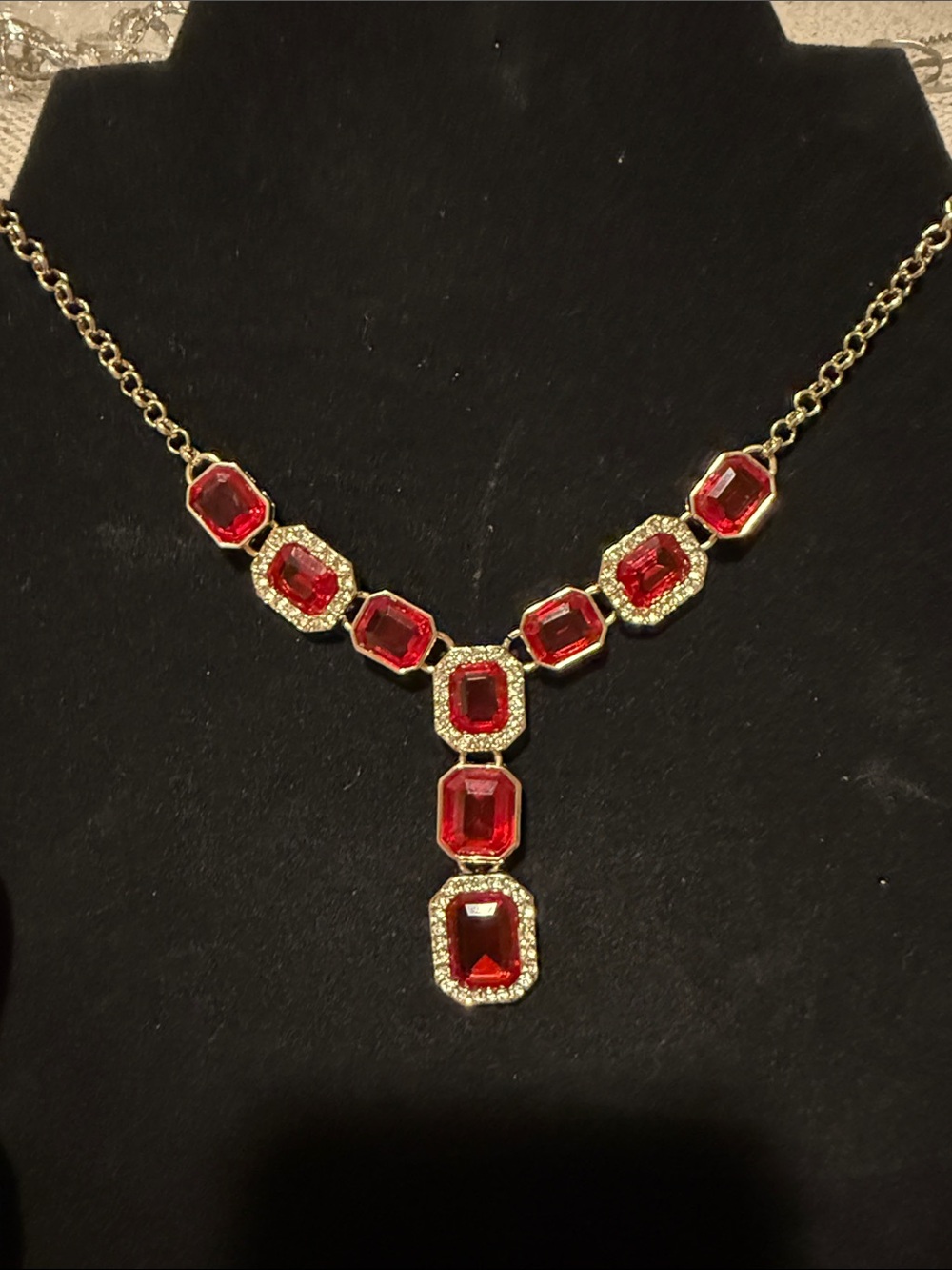 Charter Club Gold-Tone Necklace with Red Crystal Drops